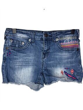 True Religion Girls Sz 14 Joey Shorts Denim Distressed Embroidered Jean Kids